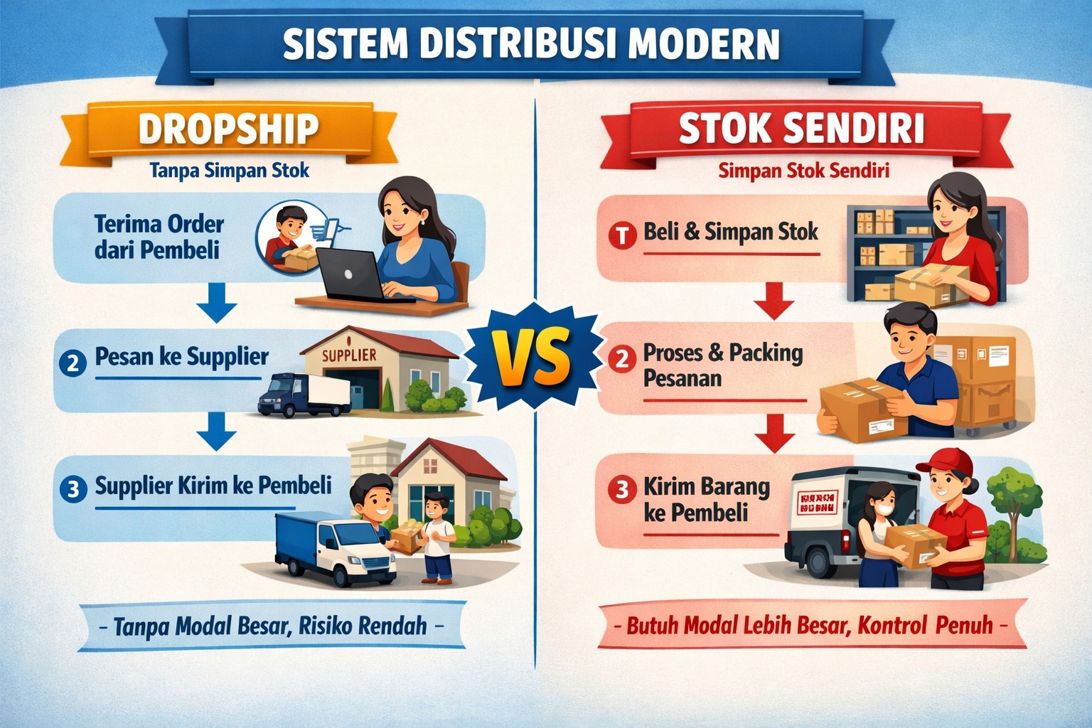 Sistem Distribusi Modern: Dropship vs Stok Sendiri